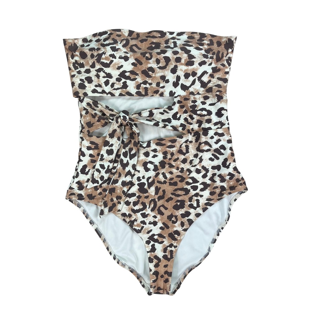 Aerie Strapless One Piece Swimsuit Leopard Print Cutout Women Sz M Festival Boho